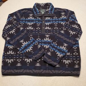 Woolrich Fleece Black Blue Aztec Print Pullover in Men's XL